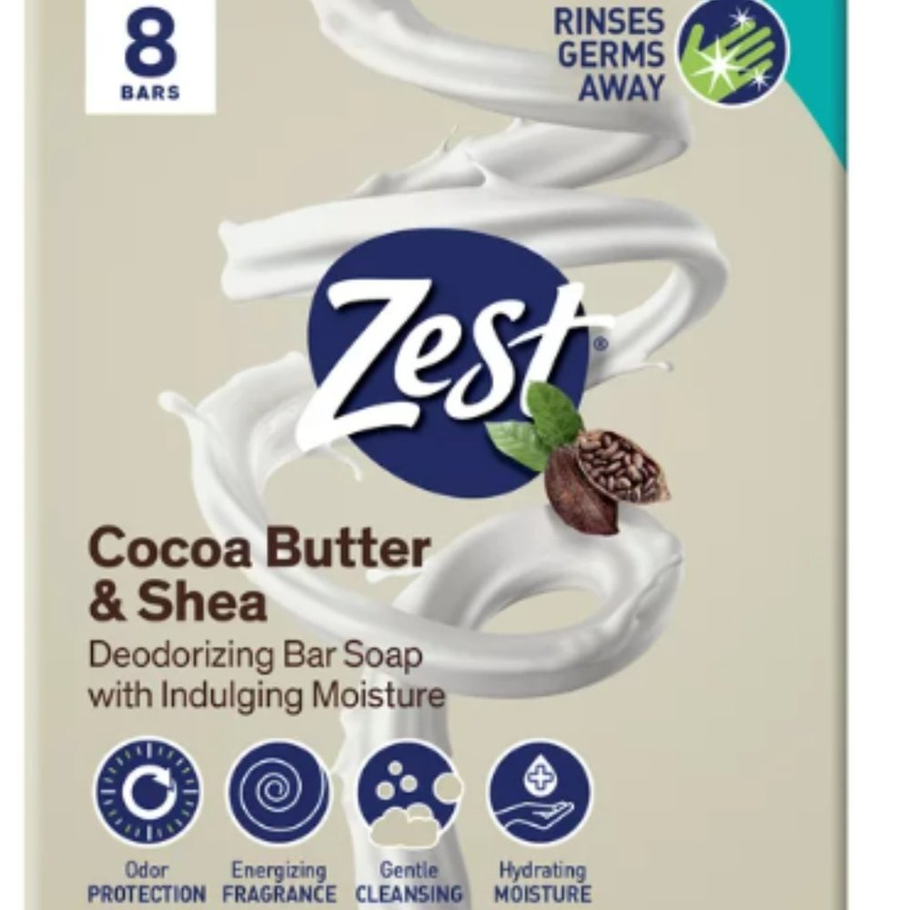 Zest Deodorant Bar Soap, Hydrating Moisture, Cocoa Shea Butter